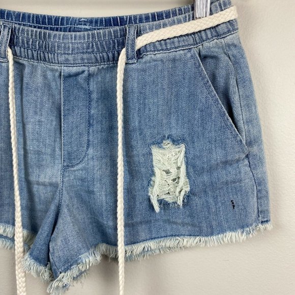 Aerie Denim Shorts S Blue Jean Belted Cut Off Fray Hem Distressed New - Picture 3 of 10
